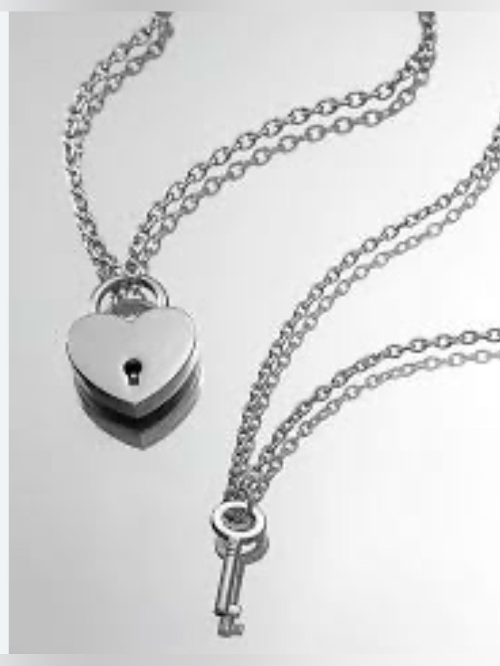 Silver Heart Padlock and Key Necklace Set - Women's Jewelry